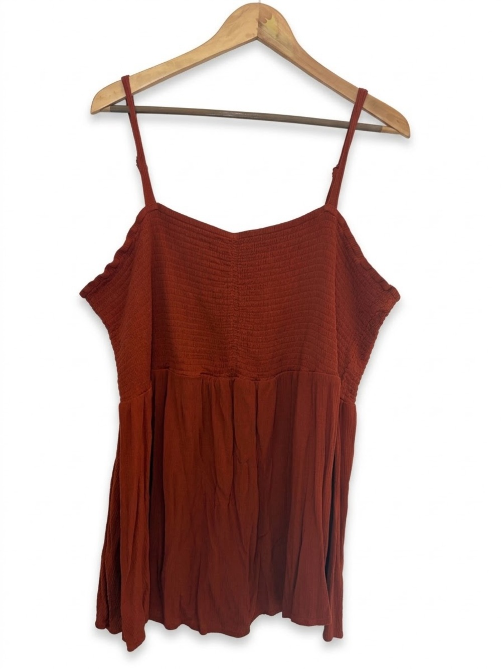Maurices Rust Terracotta Smocked Babydoll Cami Tank Top 3X Plus Size Boho